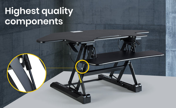 Fortia Corner Desk Riser 110Cm Wide Adjustable Sit To Stand Dual Monitor Keyboard Laptop Black Monitor Mounts & Stands