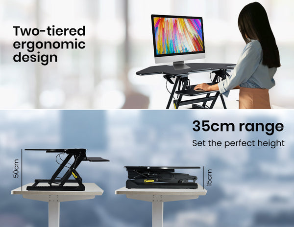 Fortia Corner Desk Riser 110Cm Wide Adjustable Sit To Stand Dual Monitor Keyboard Laptop Black Monitor Mounts & Stands