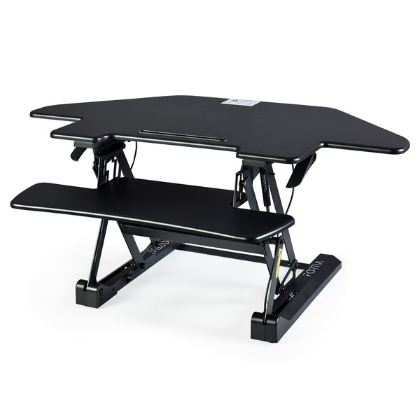 Fortia Corner Desk Riser 110Cm Wide Adjustable Sit To Stand Dual Monitor Keyboard Laptop Black Monitor Mounts & Stands
