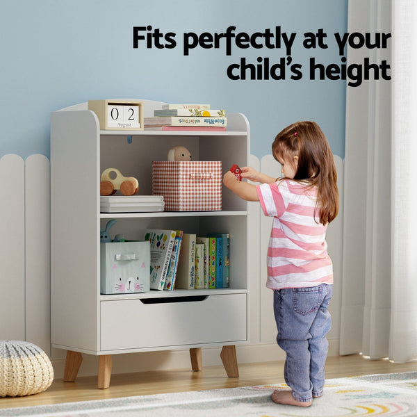 Keezi Kids Bookshelf 3 Tiers Storage Children Bookcase Toys Organiser Drawer Kids Bookshelves