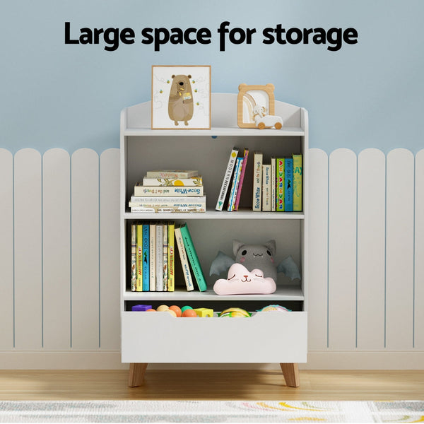 Keezi Kids Bookshelf 3 Tiers Storage Children Bookcase Toys Organiser Drawer Kids Bookshelves
