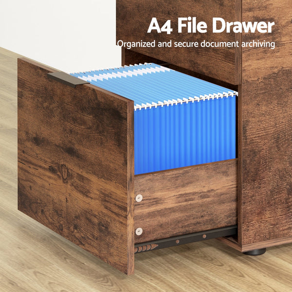 Artiss Filing Cabinet Files Storage Office Shelves Organiser Rustic Brown 2 Drawer Filing Cabinets