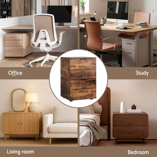 Artiss Filing Cabinet Files Storage Office Shelves Organiser Rustic Brown 2 Drawer Filing Cabinets
