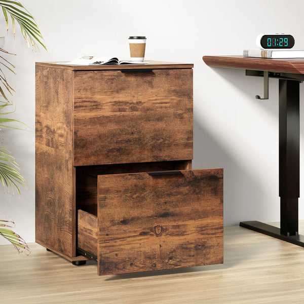 Artiss Filing Cabinet Files Storage Office Shelves Organiser Rustic Brown 2 Drawer Filing Cabinets