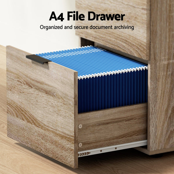 Artiss Filing Cabinet Files Storage Office Shelves Organiser Oak 2 Drawer Filing Cabinets