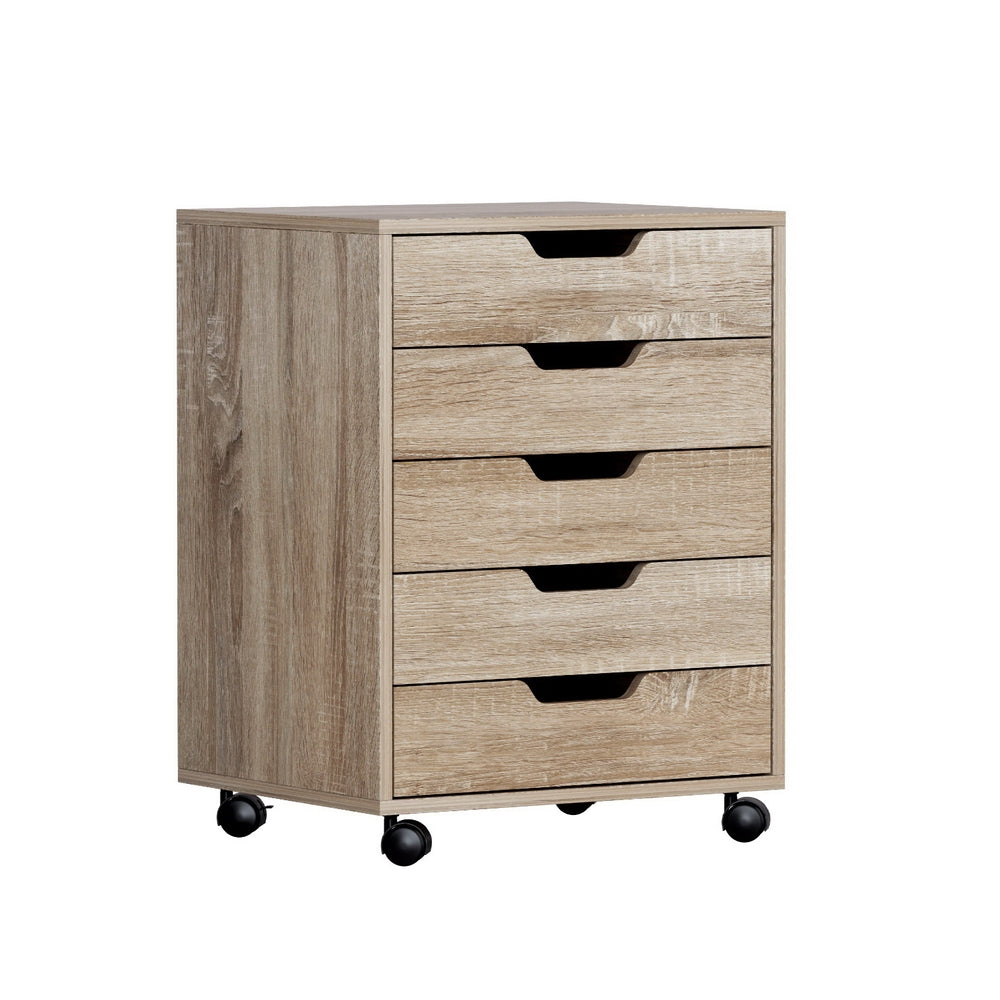 Artiss Mobile Filing Cabinet Five Drawer Storage Chest Furniture In Beige Filing Cabinets