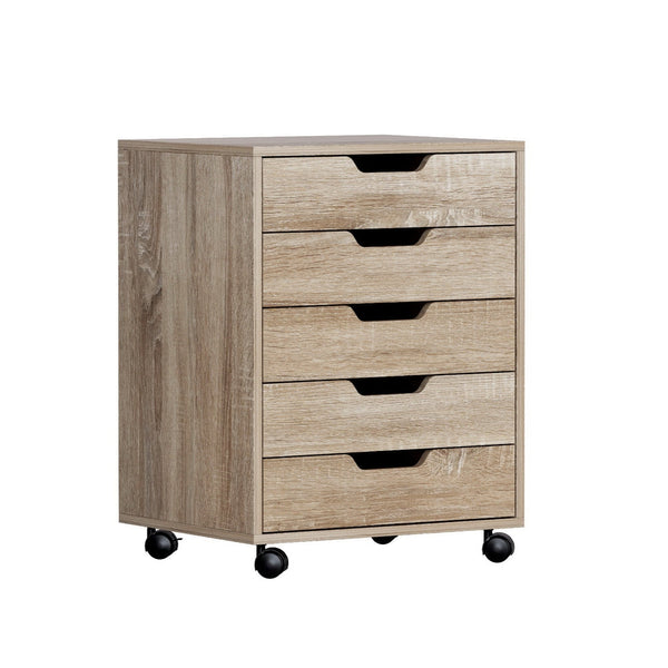 Artiss Mobile Filing Cabinet Five Drawer Storage Chest Furniture In Beige Filing Cabinets
