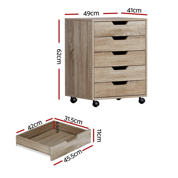 Artiss Mobile Filing Cabinet Five Drawer Storage Chest Furniture In Beige Filing Cabinets