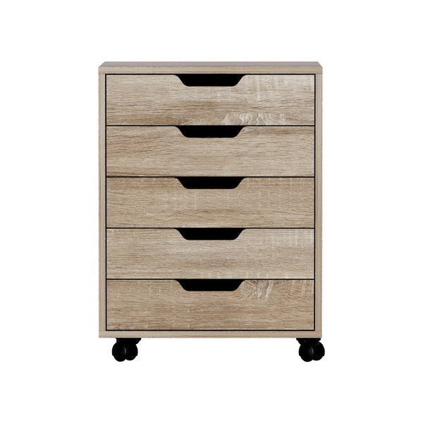 Artiss Mobile Filing Cabinet Five Drawer Storage Chest Furniture In Beige Filing Cabinets