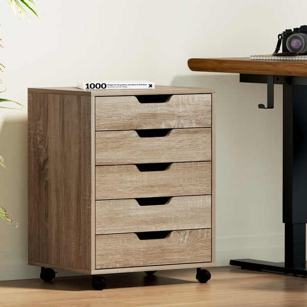 Artiss Mobile Filing Cabinet Five Drawer Storage Chest Furniture In Beige Filing Cabinets