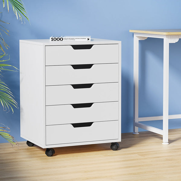 Filing Cabinets Artiss 5 Drawer Filing Cabinet Mobile Rolling Storage Chest Of Drawers Stand White