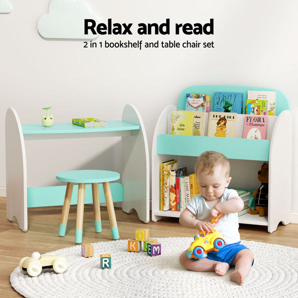 Keezi Kids Bookshelf 2 In 1 Table Chair Set Bookcase Toys Shelves Children Organiser Bookshelves