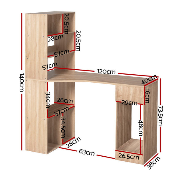 Artiss Computer Desk Bookshelf Drawer Cabinet Oak 120Cm Home Office Desks