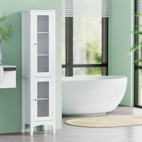 Artiss Bathroom Storage Cabinet 160Cm Tall Slim Floor Cupboard Toilet Glass Door White Bathroom Cabinets