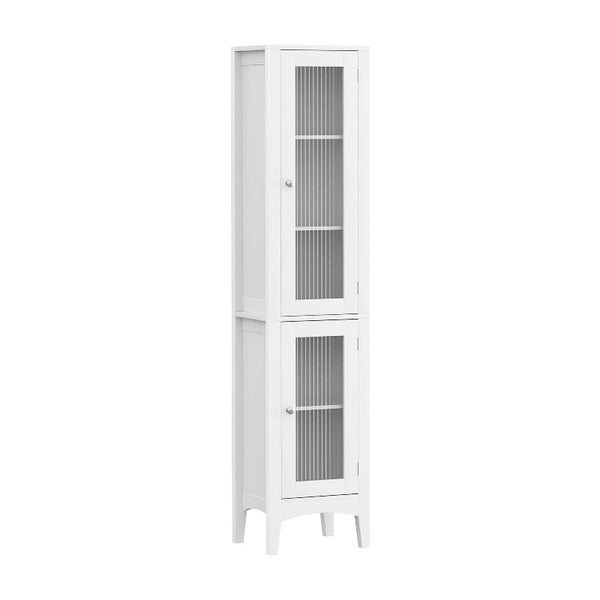 Artiss 2X Slim 160Cm Tall Bathroom Storage Cabinet With Glass Doors White Bathroom Cabinets