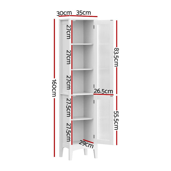 Artiss 2X Slim 160Cm Tall Bathroom Storage Cabinet With Glass Doors White Bathroom Cabinets