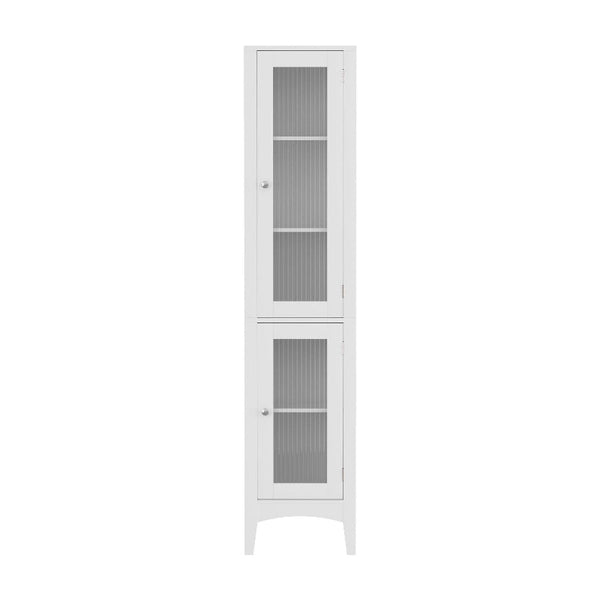Artiss 2X Slim 160Cm Tall Bathroom Storage Cabinet With Glass Doors White Bathroom Cabinets