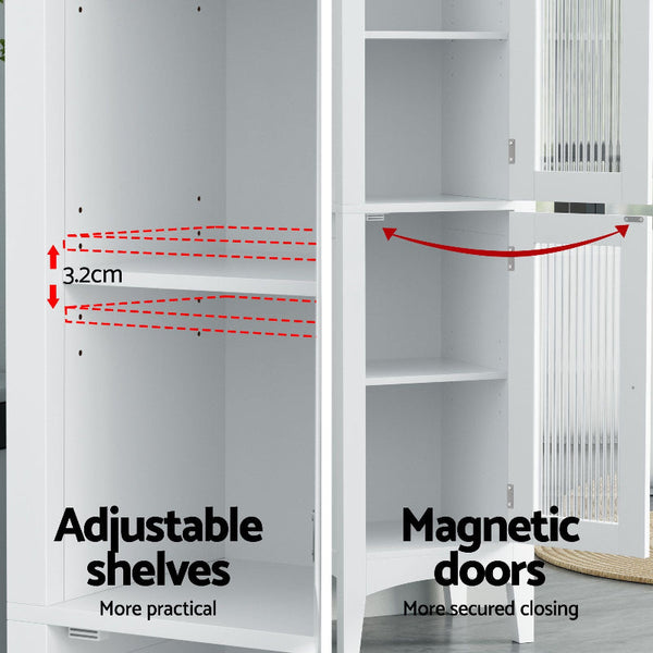 Artiss 2X Slim 160Cm Tall Bathroom Storage Cabinet With Glass Doors White Bathroom Cabinets