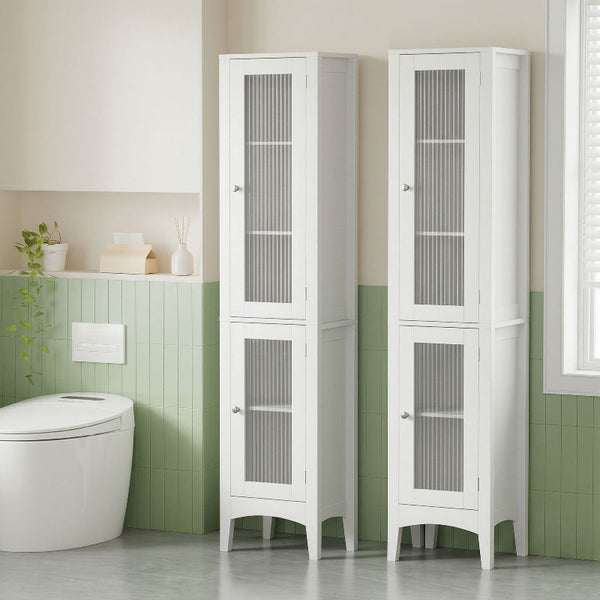 Artiss 2X Slim 160Cm Tall Bathroom Storage Cabinet With Glass Doors White Bathroom Cabinets