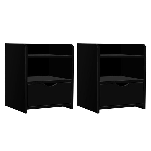 Artiss 2X Bedside Table 1 Drawer With Shelf Fara Black Bedside Tables