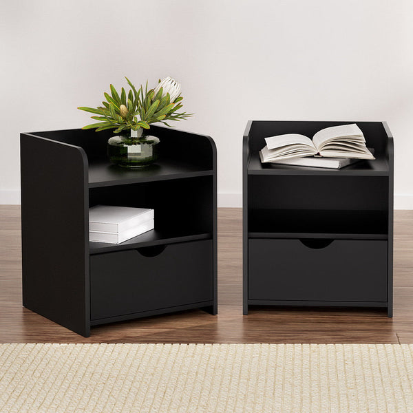 Artiss 2X Bedside Table 1 Drawer With Shelf Fara Black Bedside Tables