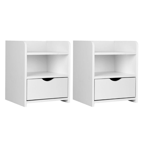 Artiss 2X Bedside Table 1 Drawer With Shelf Fara White Bedside Tables