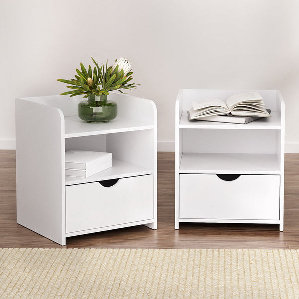 Artiss 2X Bedside Table 1 Drawer With Shelf Fara White Bedside Tables