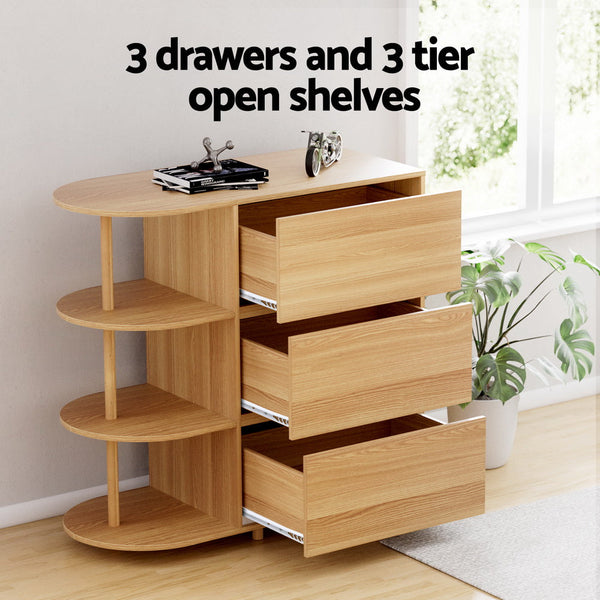 Artiss Chest Of 3 Drawers Storage Cabinet Shelves Pine Dressers & Chests Of Drawers
