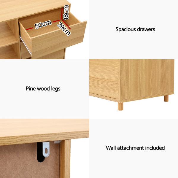 Artiss Chest Of 3 Drawers Storage Cabinet Shelves Pine Dressers & Chests Of Drawers
