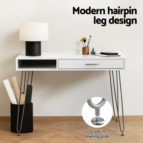 Artiss Computer Desk Drawer Cabinet Workstation 100Cm White Home Office Desks