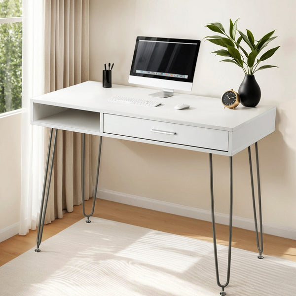 Artiss Computer Desk Drawer Cabinet Workstation 100Cm White Home Office Desks