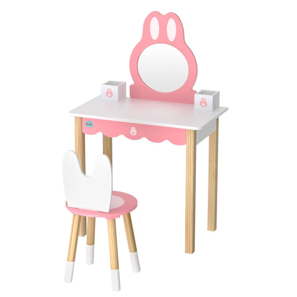 1 Set Of Keezi Kids Dressing Table Wooden Bunny Pink Kids Dressing Tables