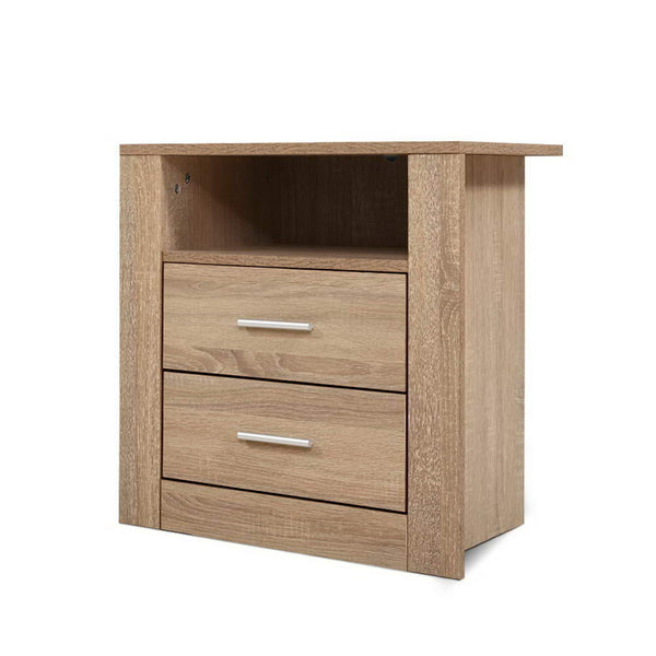 Artiss Bedside Table 2 Drawers With Shelf Tara Oak Bedside Tables