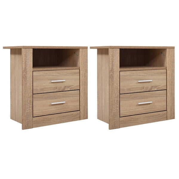 Artiss 2X Bedside Table Drawers With Shelf Tara Oak Bedside Tables