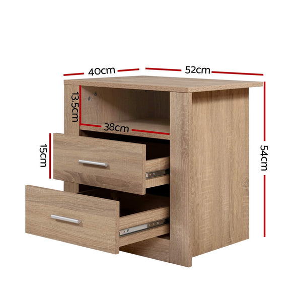 Artiss 2X Bedside Table Drawers With Shelf Tara Oak Bedside Tables