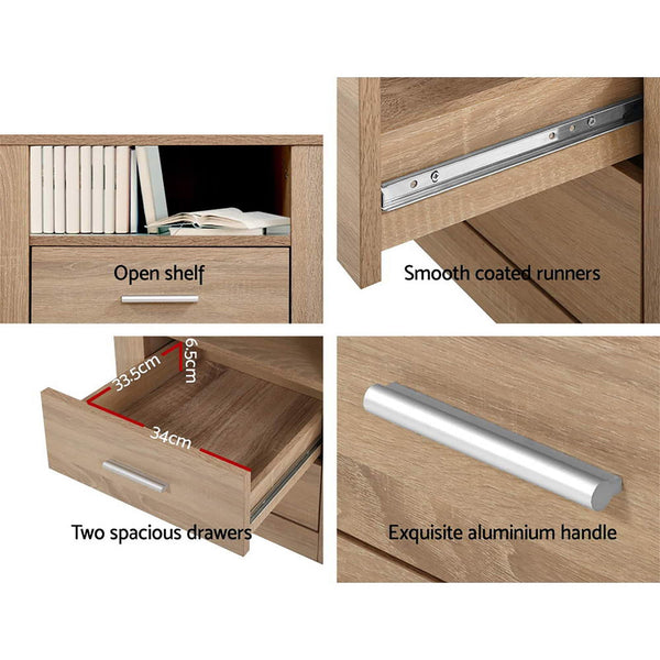 Artiss 2X Bedside Table Drawers With Shelf Tara Oak Bedside Tables