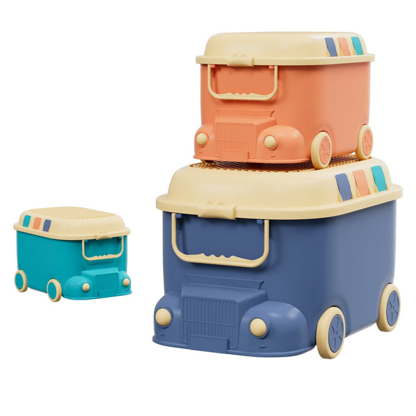 Keezi 3Pcs Toy Storage Box Cute Car Container Kids Toys Organiser Snack Boxes Toy Boxes