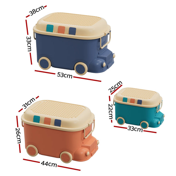 Keezi 3Pcs Toy Storage Box Cute Car Container Kids Toys Organiser Snack Boxes Toy Boxes