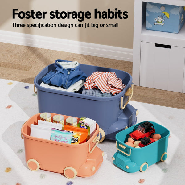 Keezi 3Pcs Toy Storage Box Cute Car Container Kids Toys Organiser Snack Boxes Toy Boxes