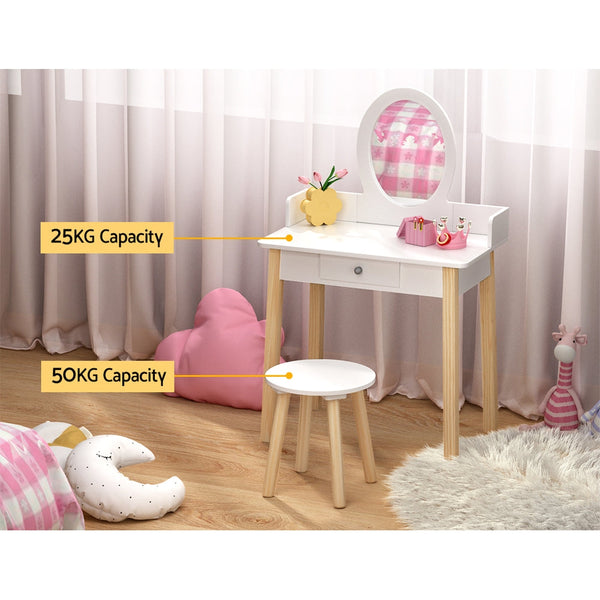 Keezi Kids Dressing Table Chair Set Leg Vanity Makeup Drawer Mirror Kids Dressing Tables