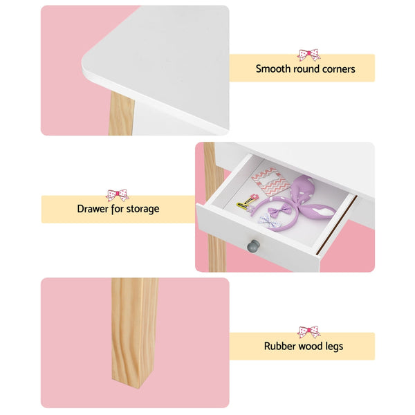 Keezi Kids Dressing Table Chair Set Leg Vanity Makeup Drawer Mirror Kids Dressing Tables