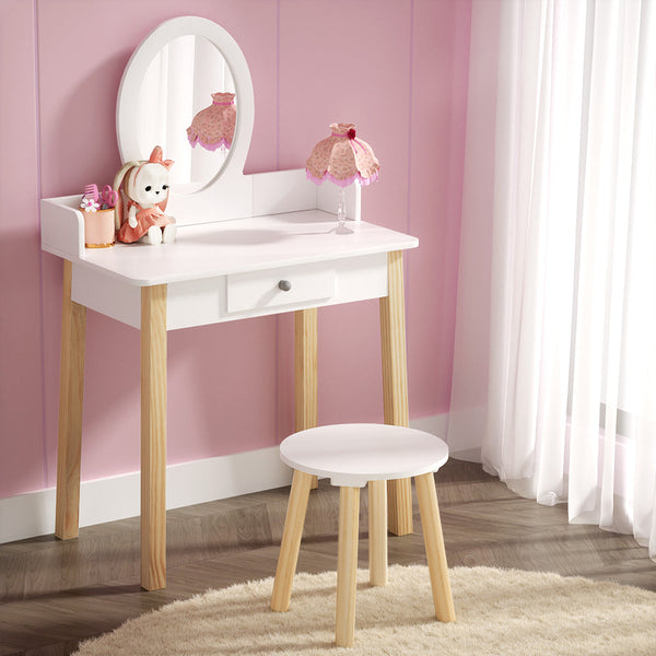 Keezi Kids Dressing Table Chair Set Leg Vanity Makeup Drawer Mirror Kids Dressing Tables