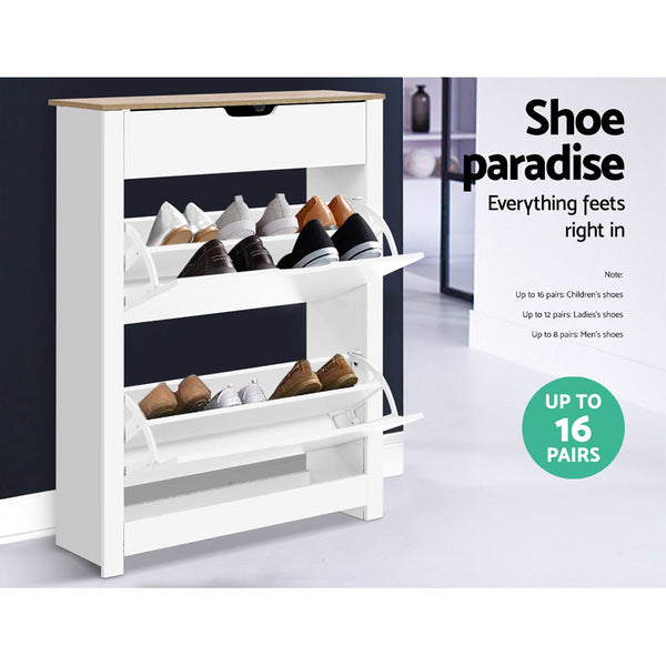 Artiss Shoe Rack Cabinet 16 Pairs White Ana Shoe Racks