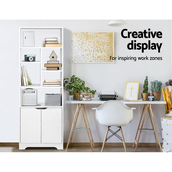 Artiss Bookshelf With Cabinet Gina White Bookshelves