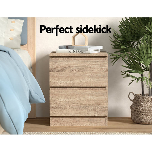 Artiss 2X Bedside Table Drawers Pepe Oak Bedside Tables