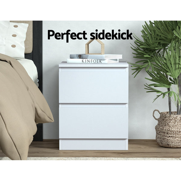 Artiss Bedside Table 2 Drawers Pepe White Bedside Tables
