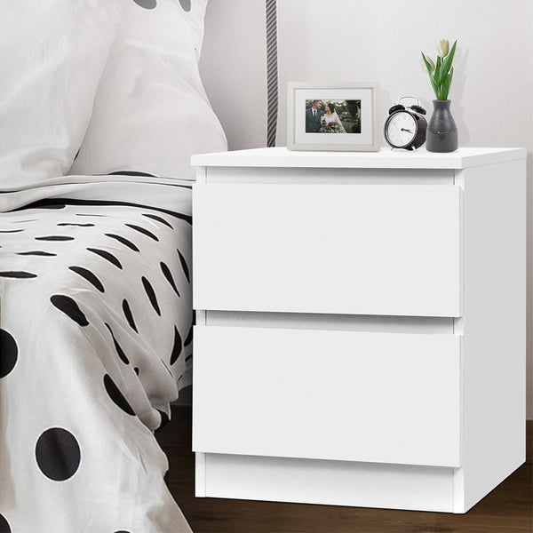 Artiss Bedside Table 2 Drawers Pepe White Bedside Tables