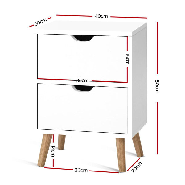 Artiss Bedside Table 2 Drawers Boden White Bedside Tables