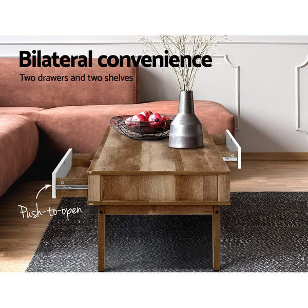 Artiss Coffee Table 2 Drawers Walnut Serena Coffee Tables