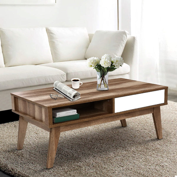 Artiss Coffee Table 2 Drawers Walnut Serena Coffee Tables